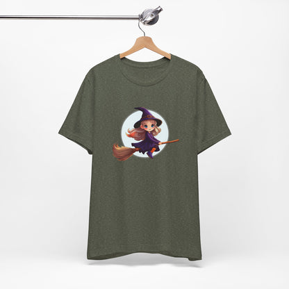 Cute Witch on a Broom Halloween Shirt – Adorable Flying Witch Graphic Tee for Kids and Magic Lovers