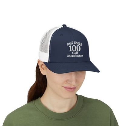 Just Under 100 Golf Trucker Hat – Embroidered Funny Golf Hat for Weekend Golfers and Casual Fairway Vibes. White Letters