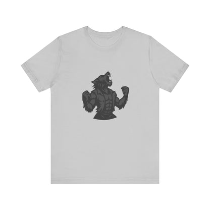Werewolf Transformation T-Shirt – Dark Theme Grayscale Muscular Monster Design on Black Tee with Savage Energy and Modern Ghost Effect. Unisex Jersey Short Sleeve Tee