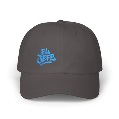 El Jefe Classic Dad Hat – Embroidered Bold Text Hat for Boss Energy, Leadership Style, and Latin Flair. Blue Letters