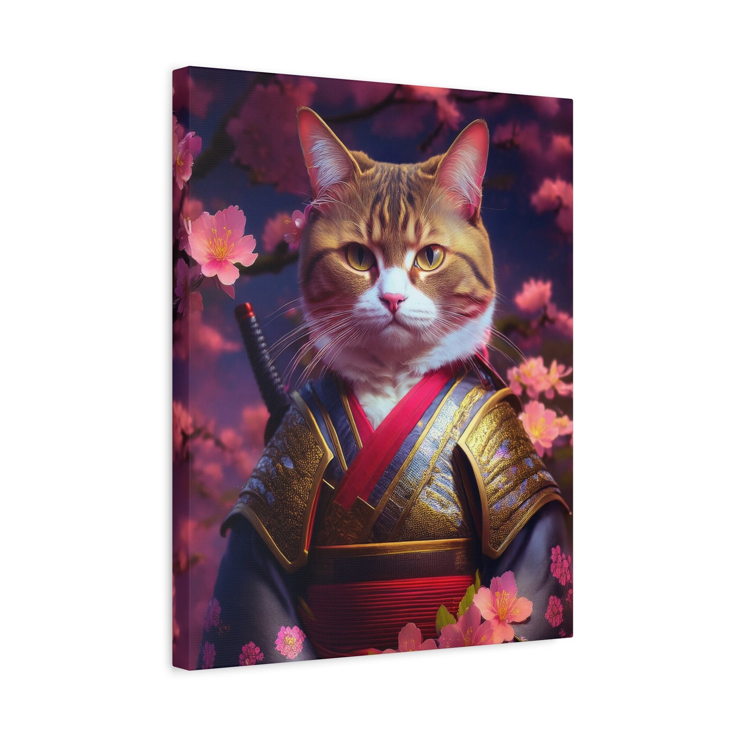 Female Cat Samurai Canvas Art | Stretched Matte Wall Decor 001