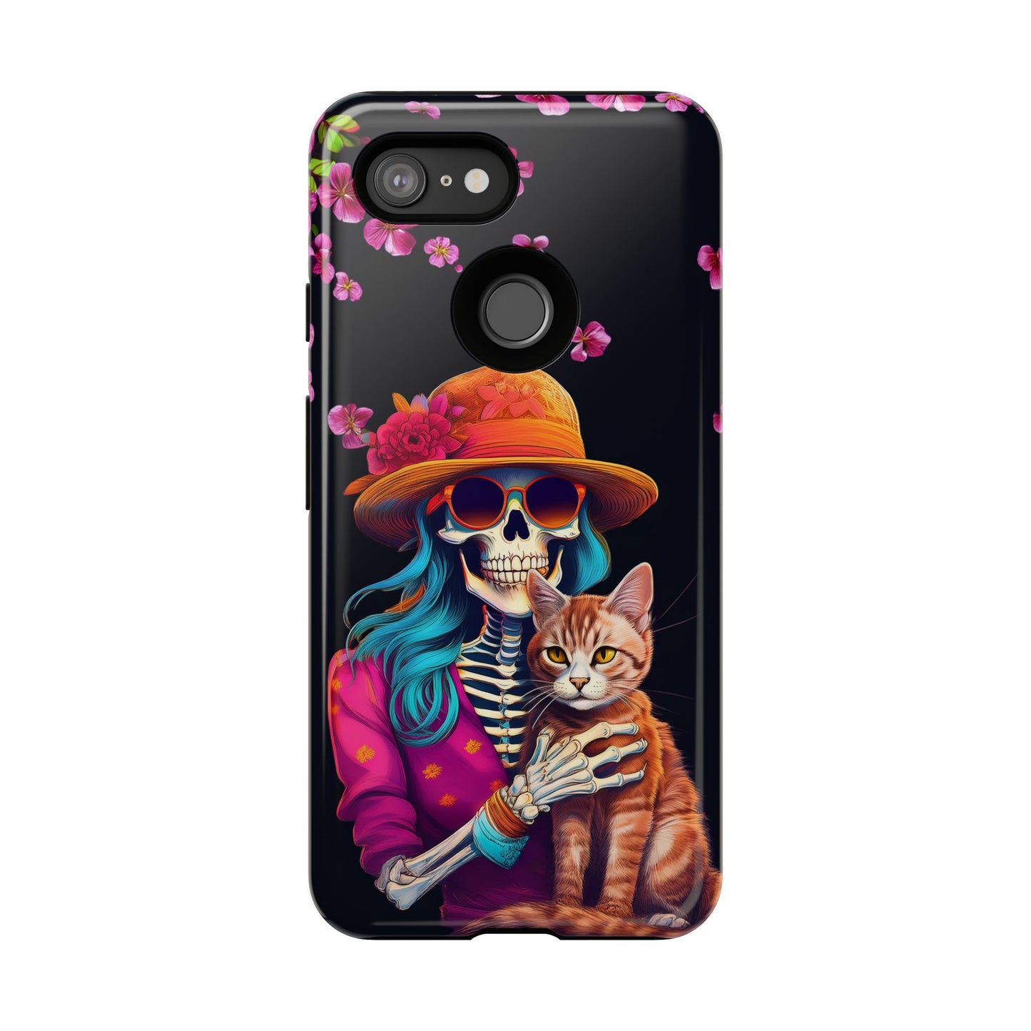 Skeleton holding a Cat Cell Phone Case 001