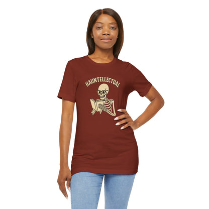 Hauntellectual Halloween Shirt – Funny Skeleton Reading Book Tee for Spooky Smart People
