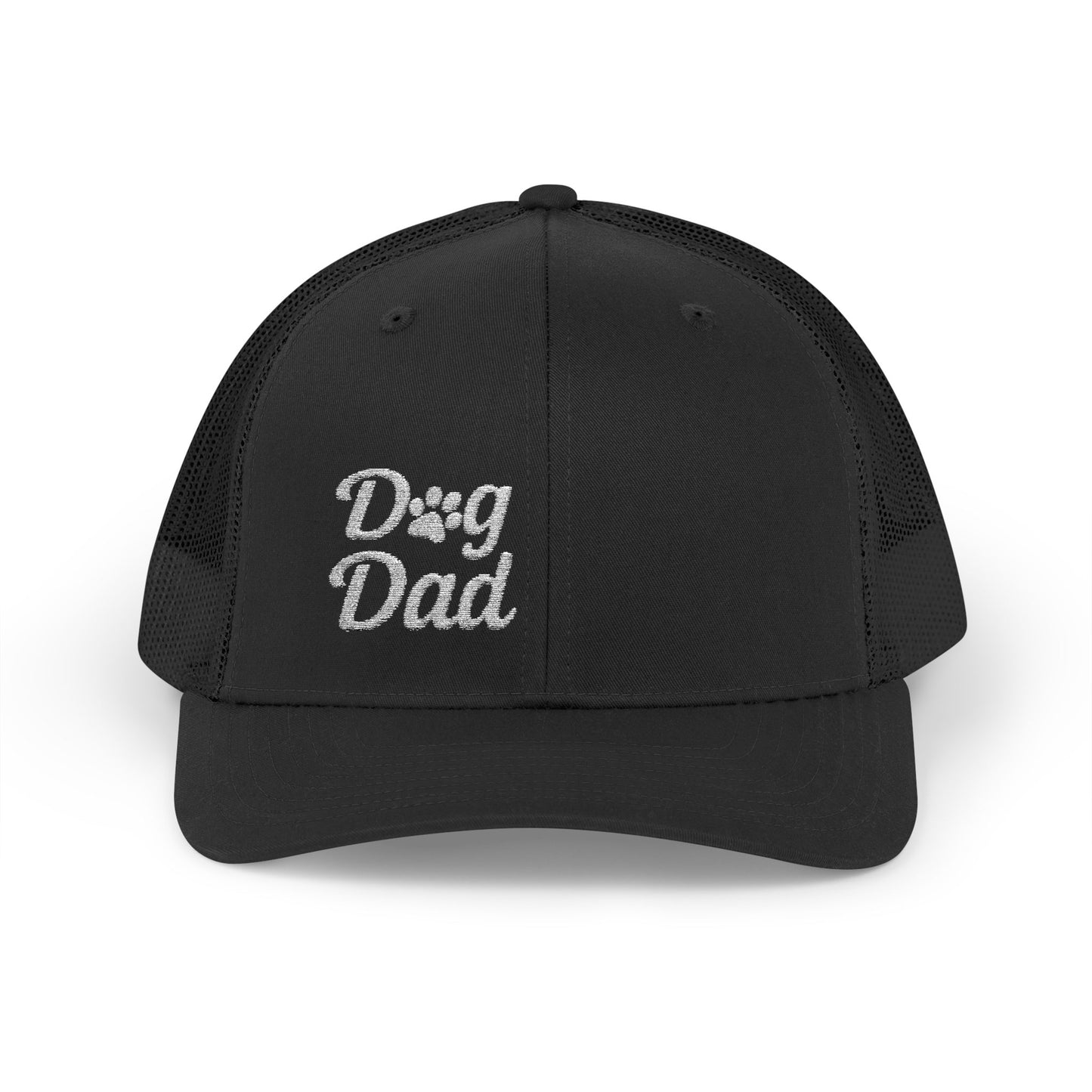 Dog Dad Trucker Hat – Embroidered Minimalist Dog Face Hat for Proud Pet Dads and Canine Companions. White Letters