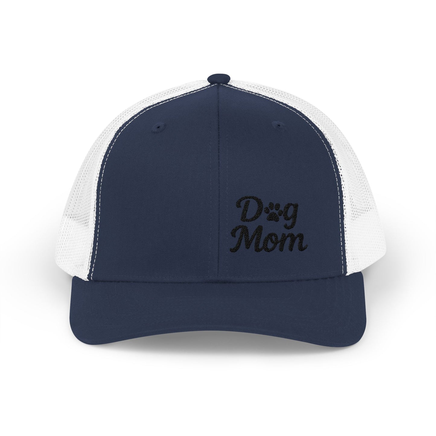 Dog Mom Trucker Hat – Embroidered Minimalist Dog Face Hat for Proud Pet Moms and Dog-Loving Style. Black Letters