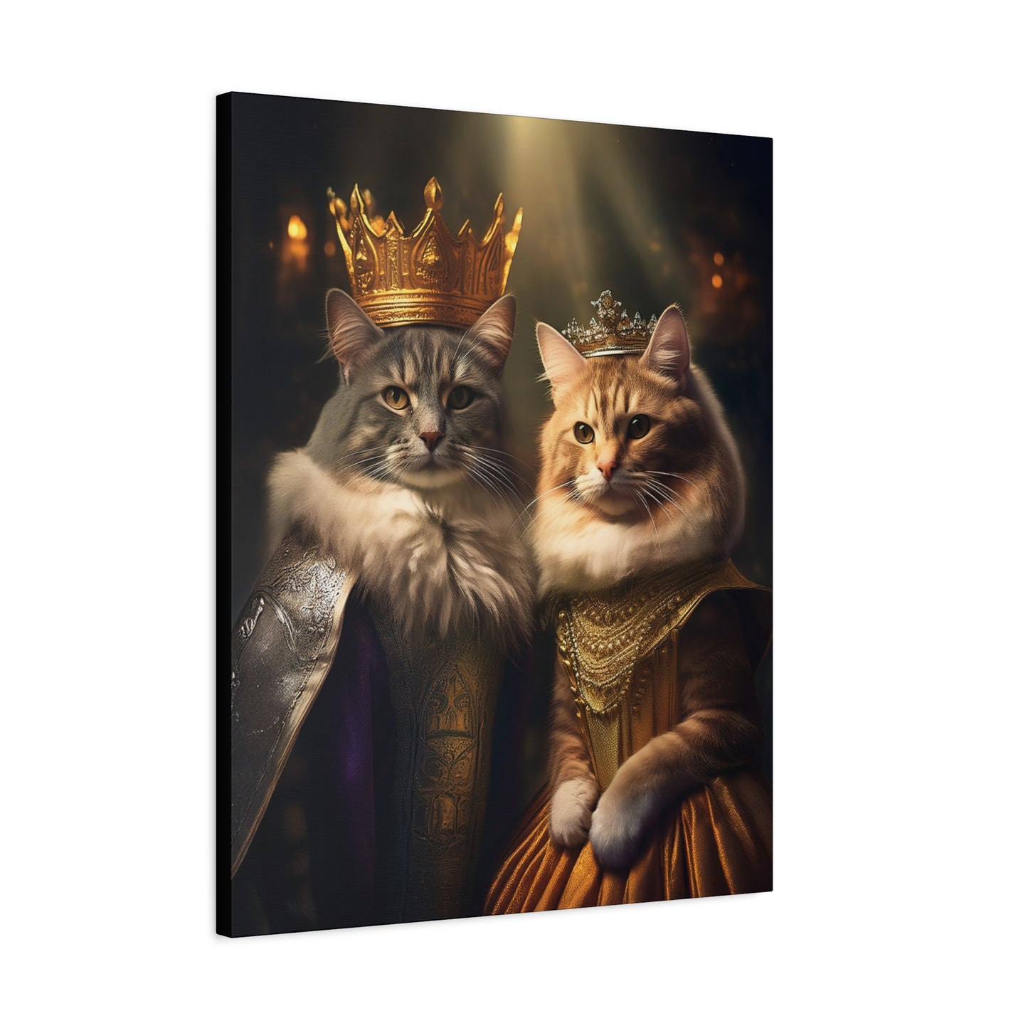 The Royal King and Queen of Meowsington Canvas Art | Stretched Matte Wall Decor 001