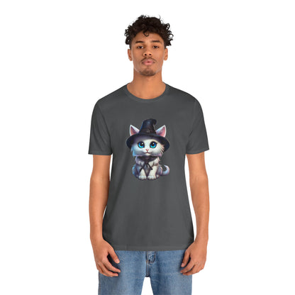 Adorable Witch Cat Halloween Shirt – Cute White Cat in Hat Graphic Tee for Cat Lovers and Halloween Fans