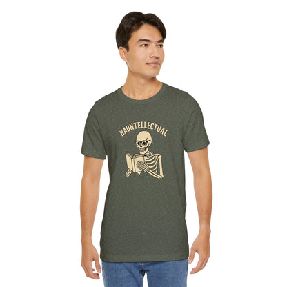 Hauntellectual Halloween Shirt – Funny Skeleton Reading Book Tee for Spooky Smart People