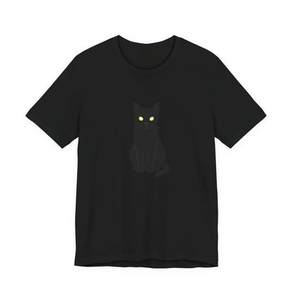 Glowing-Eyed Black Cat Shirt – Dark Theme Feline Stare for Maximum Spook and Minimal Effort. Unisex Jersey Short Sleeve Tee