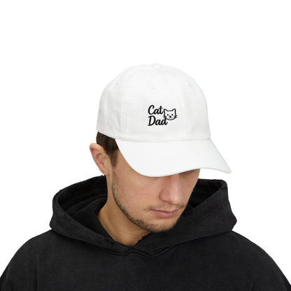 Cat Dad Classic Dad Hat – Embroidered Minimalist Cat Face Hat for Proud Pet Dads and Feline Fans. Black letters