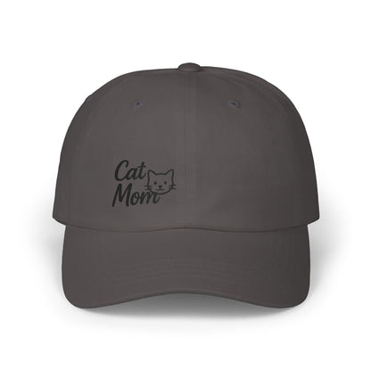 Cat Mom Classic Dad Hat – Embroidered Minimalist Cat Face Hat for Feline-Loving Women with Style. Black Letters