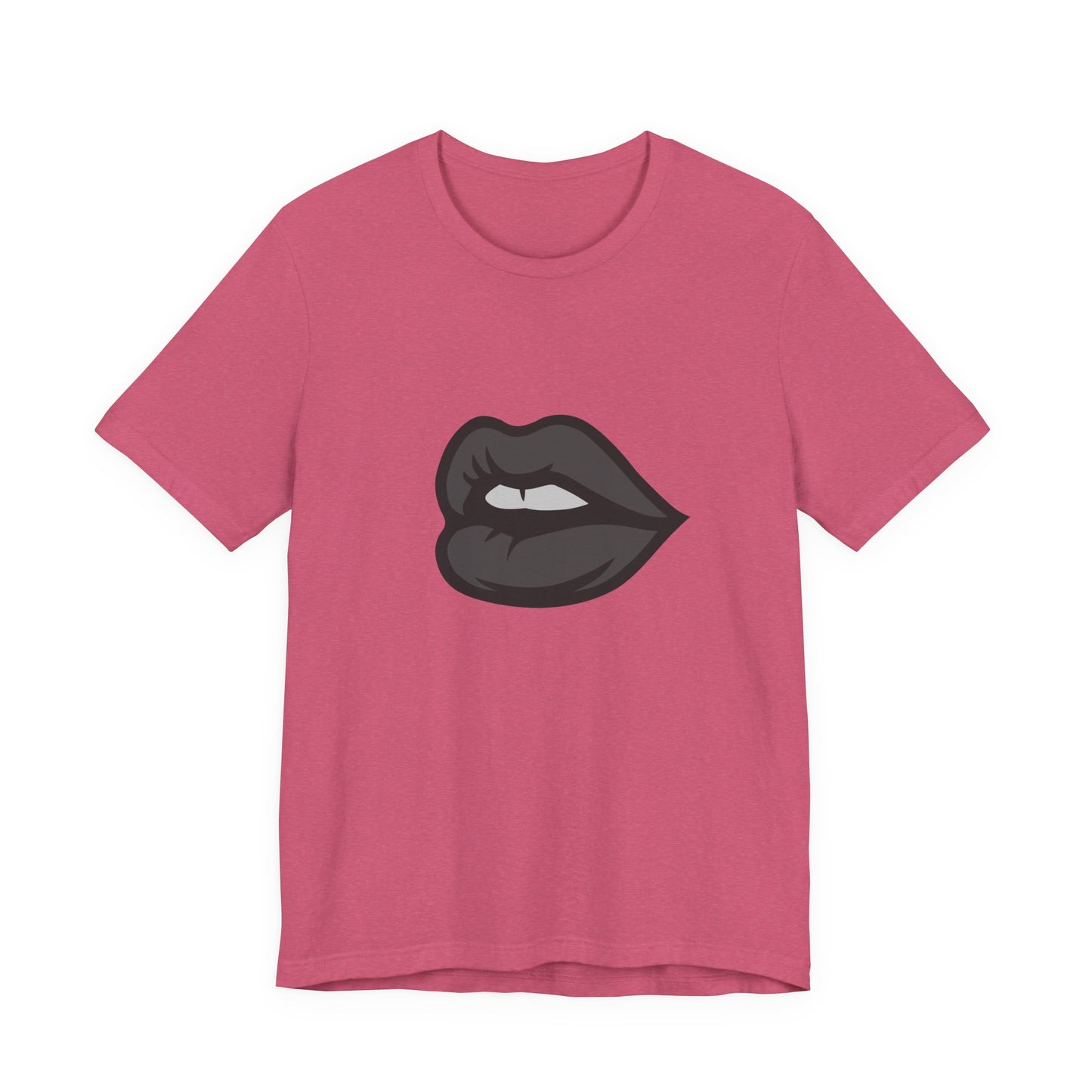 Dark Lips Graphic T-Shirt – Dark Theme Grayscale Biting Lip Design on Black Tee with Subtle Seduction and Modern Ghost Effect. Unisex Jersey Short Sleeve Tee