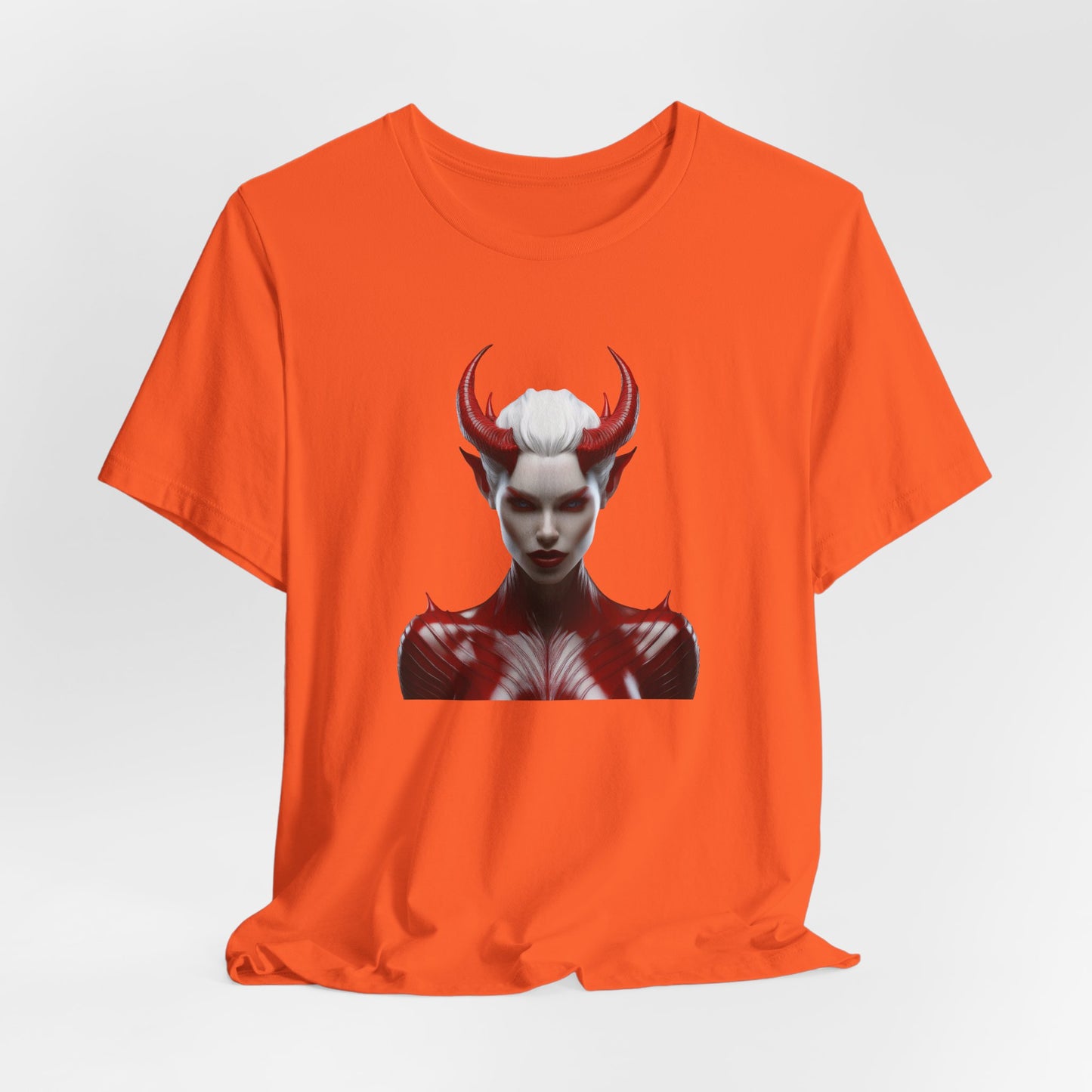 Fierce Devil Woman Halloween Shirt – Seductive Demon Graphic Tee for Bold Halloween Style