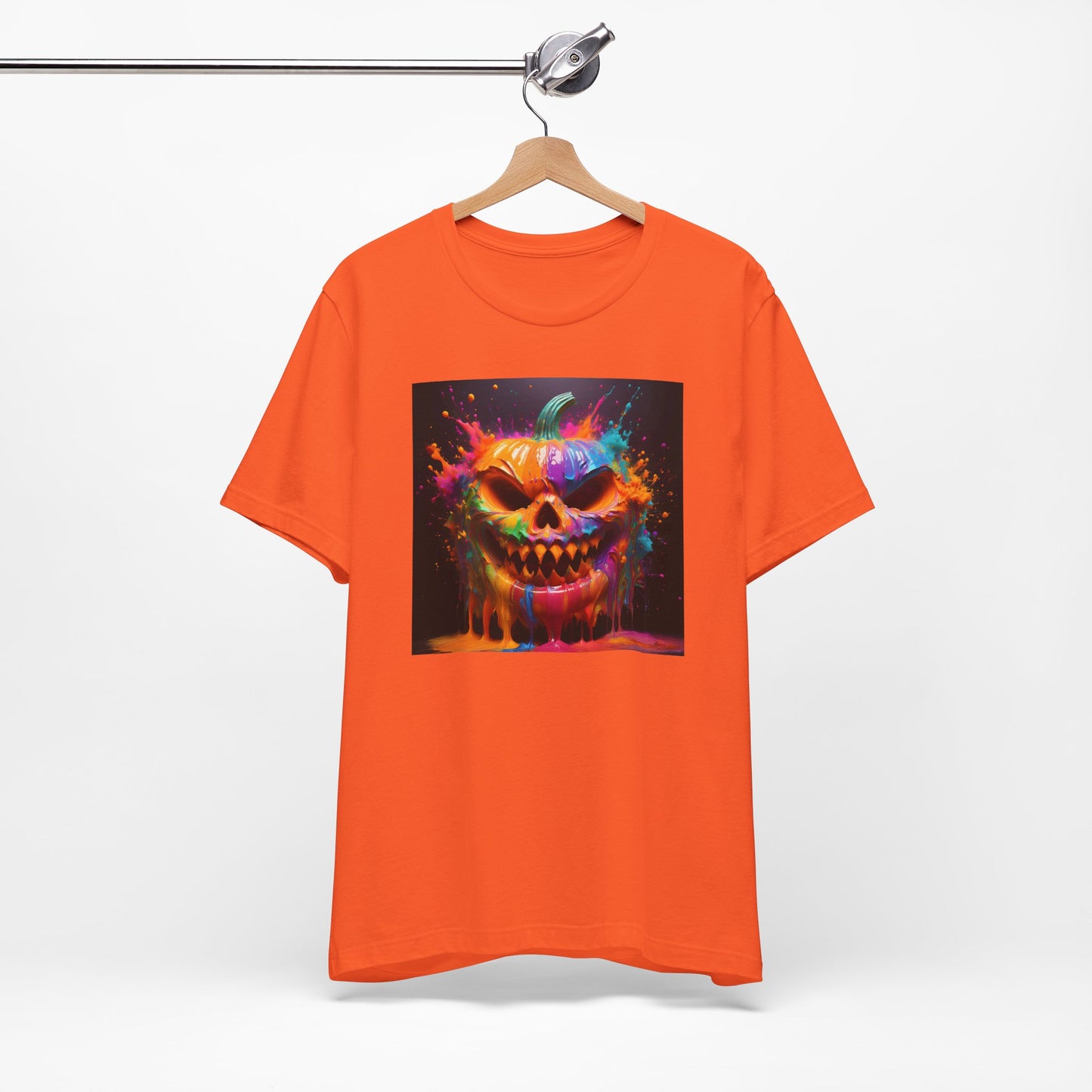 Neon Splatter Pumpkin Halloween Shirt – Vibrant Dripping Jack-o’-Lantern Graphic Tee for Bold Spooky Style