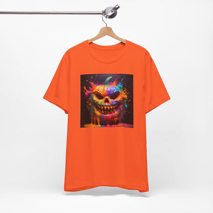 Neon Splatter Pumpkin Halloween Shirt – Vibrant Dripping Jack-o’-Lantern Graphic Tee for Bold Spooky Style