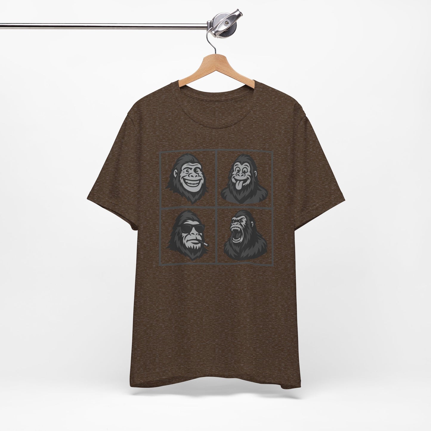 Bigfoot Expression Collage Graphic Tee Dark Theme – Funny and Fierce Sasquatch Faces Design