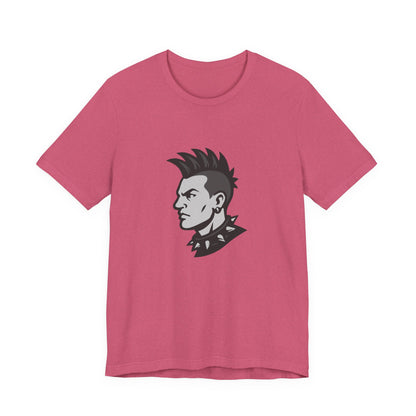 Punk Guy Graphic T-Shirt – Dark Theme Grayscale Mohawk Portrait on Black Tee with Attitude and Subtle Modern Ghost Effect. Unisex Jersey Short Sleeve Tee