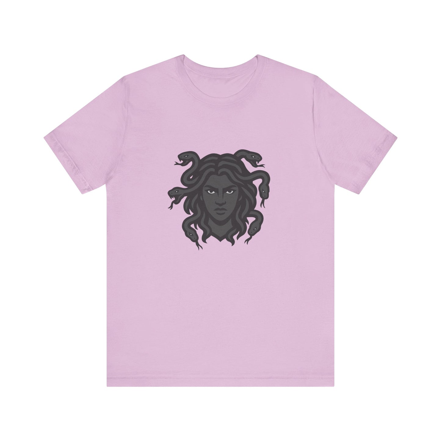 Medusa Graphic T-Shirt – Dark Theme Grayscale Snake-Haired Gorgon Design on Black Tee with Dark Myth Vibe and Modern Ghost Effect. Unisex Jersey Short Sleeve Tee