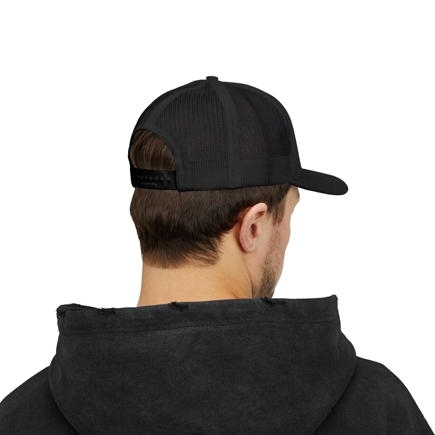 El Jefe Trucker Hat – Embroidered Bold Text Hat for Boss Energy, Leadership Style, and Latin Flair. Blue Letters