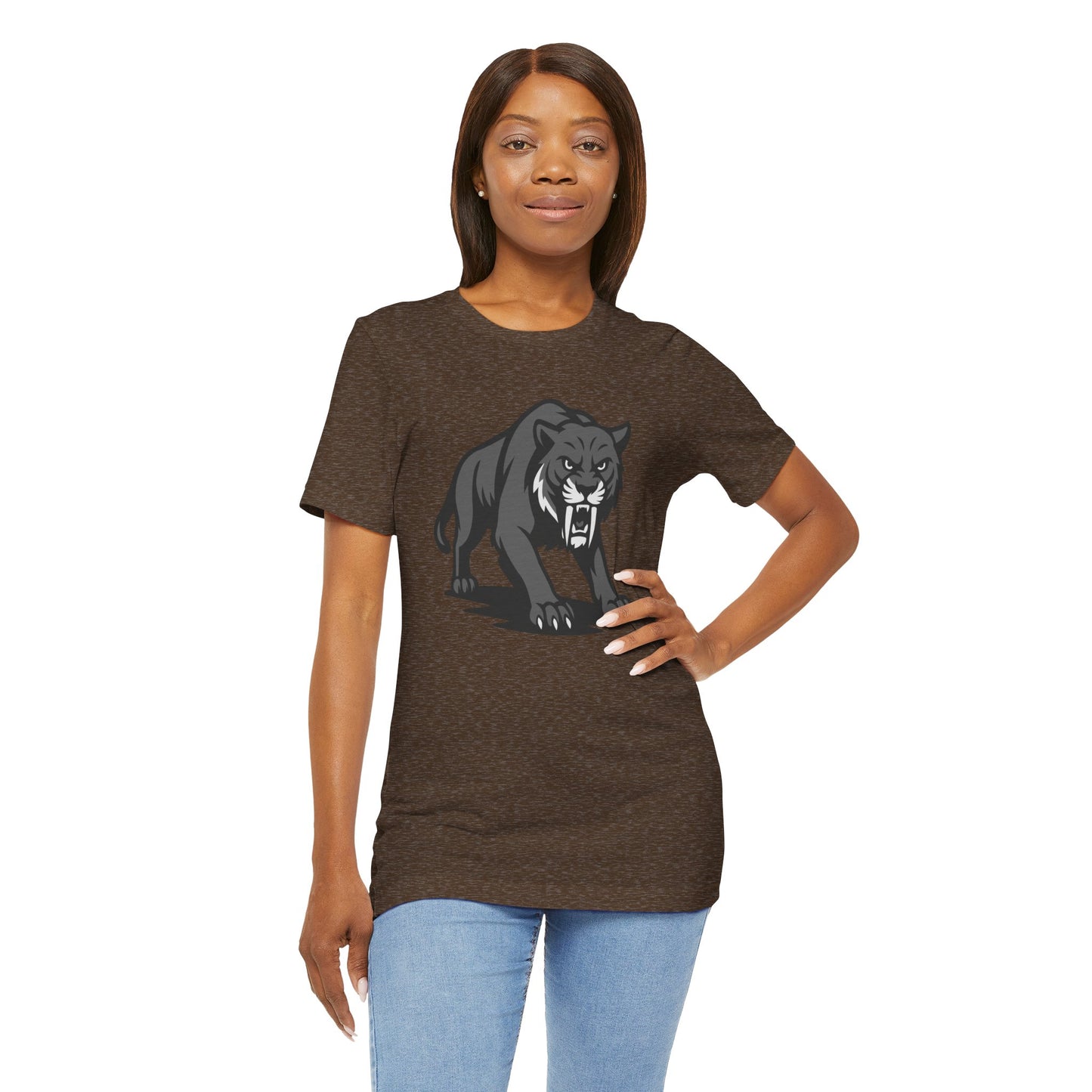 Saber-Tooth Tiger Graphic Tee Dark Theme – Fierce Prehistoric Vector Design with Modern Edge