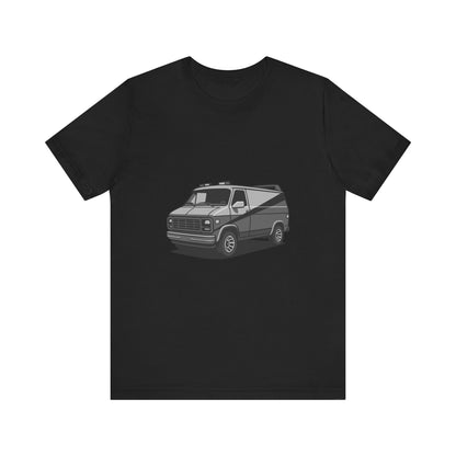 Retro Van Graphic Tee Dark Theme – 80s Vector Design with Classic Adventure Vibes