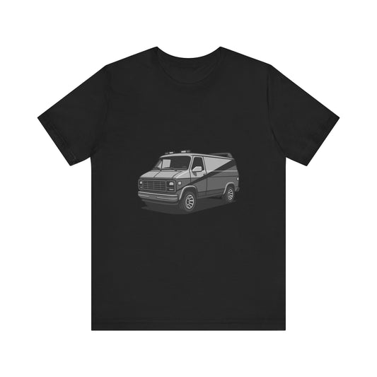 Retro Van Graphic Tee Dark Theme – 80s Vector Design with Classic Adventure Vibes