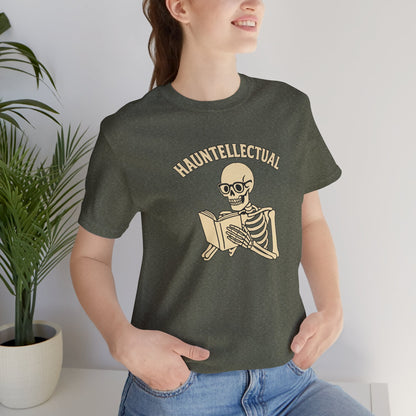 Hauntellectual Halloween Shirt – Funny Skeleton Reading Book Tee for Spooky Smart People