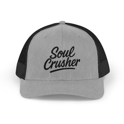 Soul Crusher Trucker Hat – Clean Script Hat with Bold Edge for Heartbreakers, Villains, and Power Moves. Black Letters
