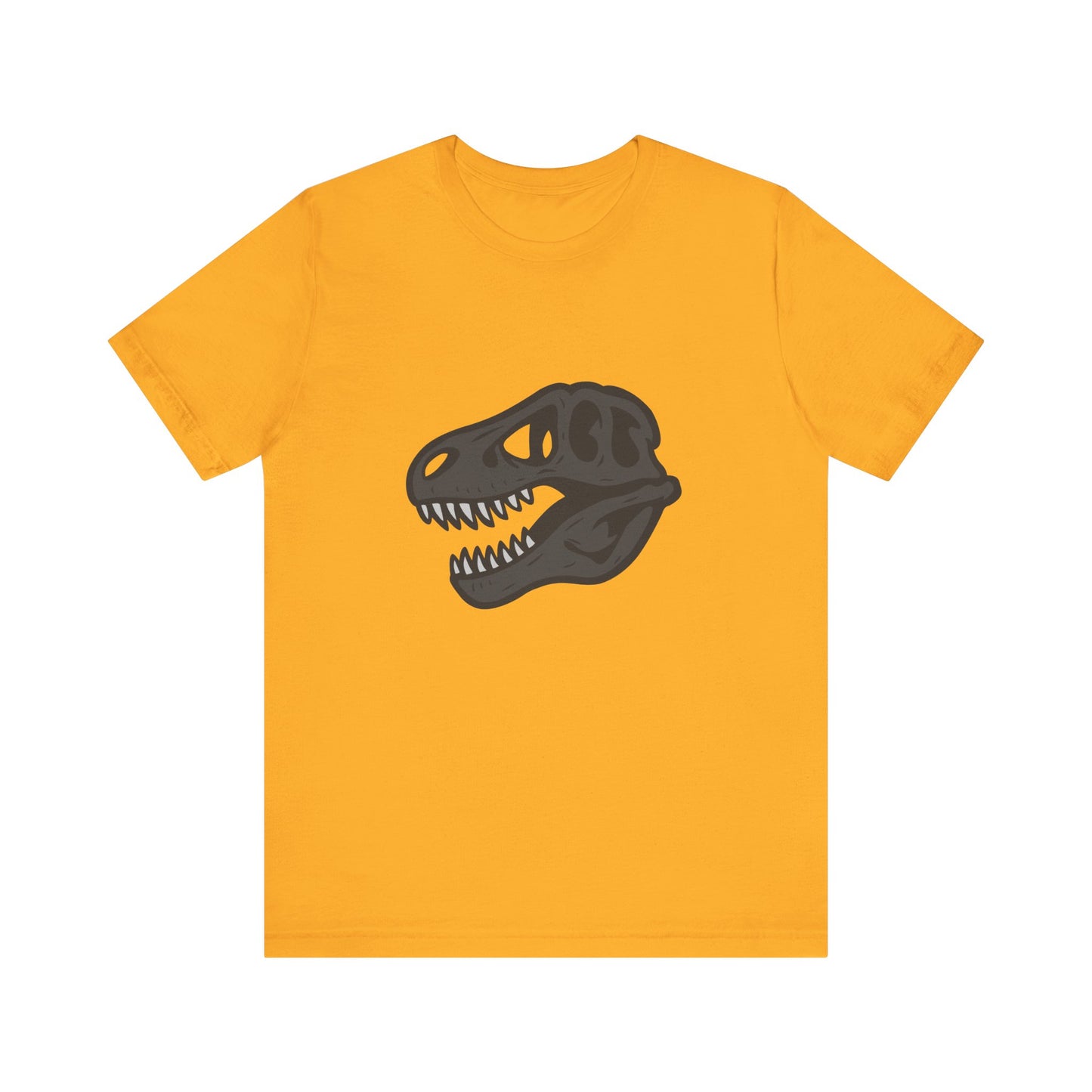 T-Rex Skull Graphic T-Shirt – Dark Theme Grayscale Dinosaur Skeleton Design on Black Tee with Prehistoric Edge and Modern Ghost Effect. Unisex Jersey Short Sleeve Tee