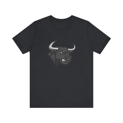 Angry Bull Graphic T-Shirt – Dark Theme Grayscale Bull Head Design on Black Tee for Streetwear, Gym, or Bold Urban Style. Unisex Jersey Short Sleeve Tee