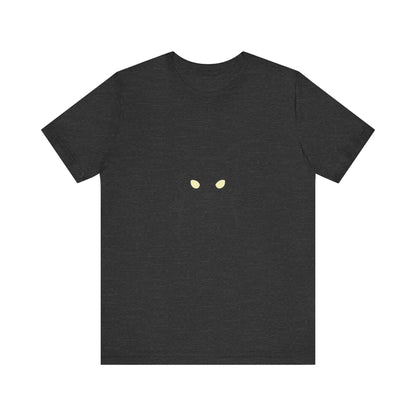 Ghost Cat Eyes Tee – Dark Theme Black Cat Outline with Transparent Face and Glowing Stare. Unisex Jersey Short Sleeve Tee