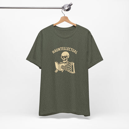 Hauntellectual Halloween Shirt – Funny Skeleton Reading Book Tee for Spooky Smart People