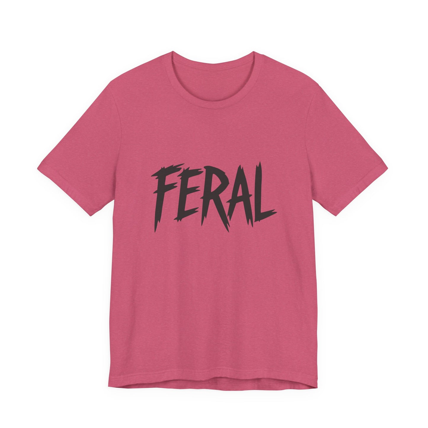 FERAL Text Graphic T-Shirt – Bold Dark Theme Lettering on Black Tee with Untamed Energy and Subtle Modern Ghost Effect. Unisex Jersey Short Sleeve Tee