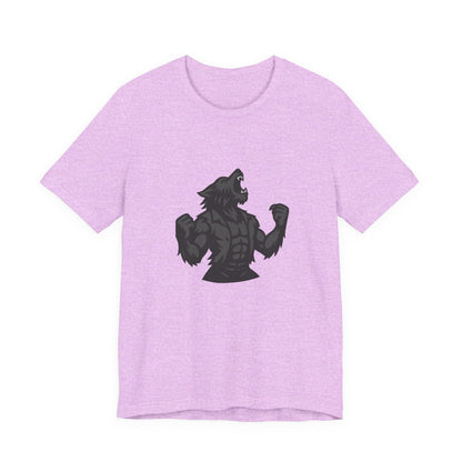 Werewolf Transformation T-Shirt – Dark Theme Grayscale Muscular Monster Design on Black Tee with Savage Energy and Modern Ghost Effect. Unisex Jersey Short Sleeve Tee