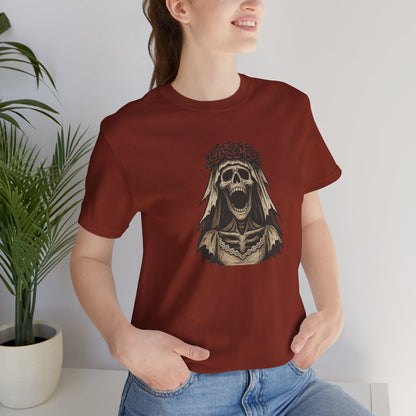 Screaming Skeleton Bride Halloween Shirt – Gothic Undead Bride Graphic Tee for Spooky Season Horror Fans