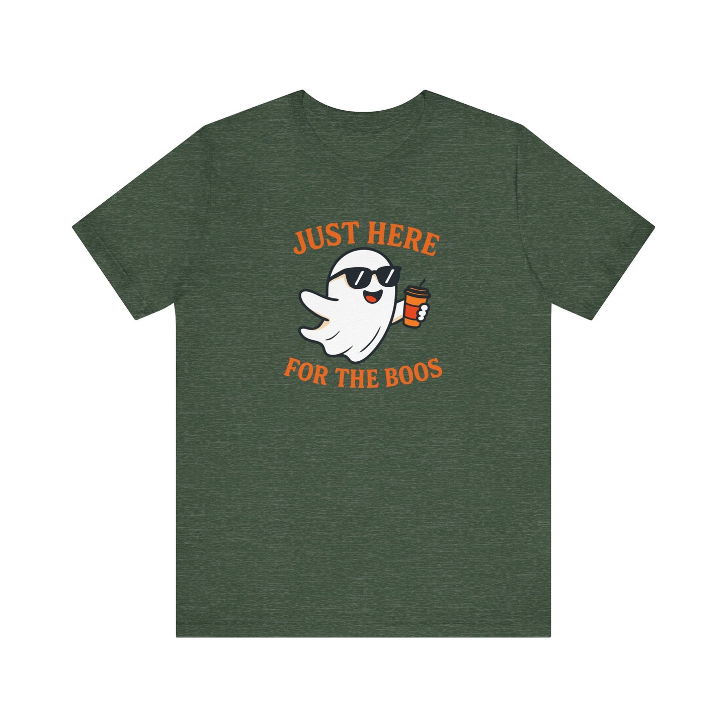 Just Here for the Boos Halloween Shirt – Funny Ghost Drinking Coffee Graphic Tee for Spooky Season