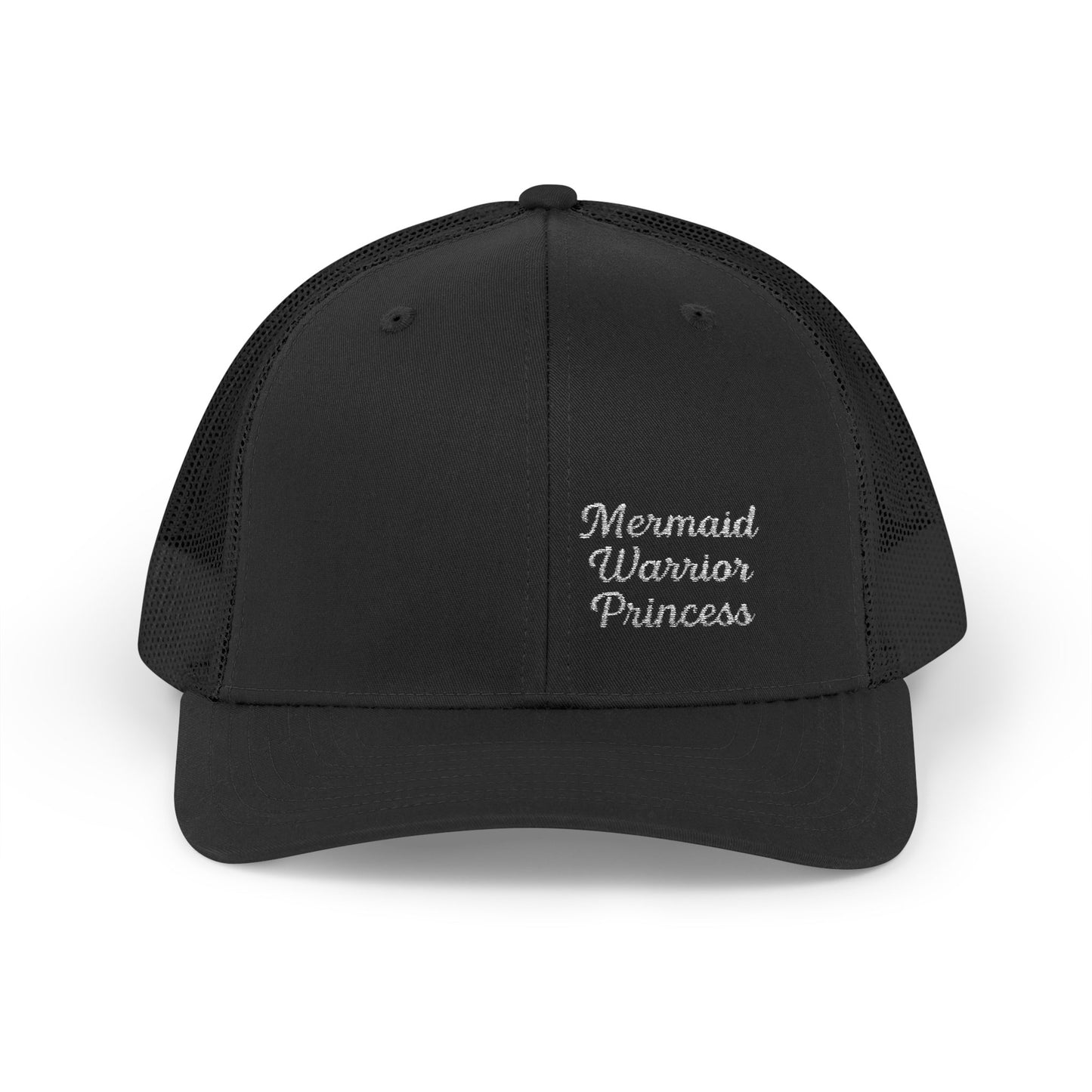 Mermaid Warrior Princess Trucker Hat – Embroidered Bold Text Hat for Magical Queens. White Letters