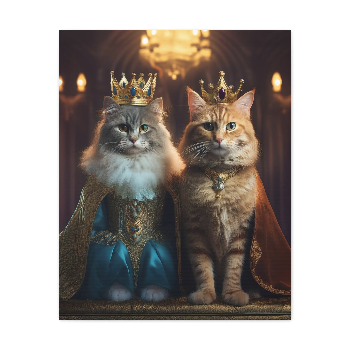 The Royal King and Queen of Meowsington Canvas Art | Stretched Matte Wall Decor 003