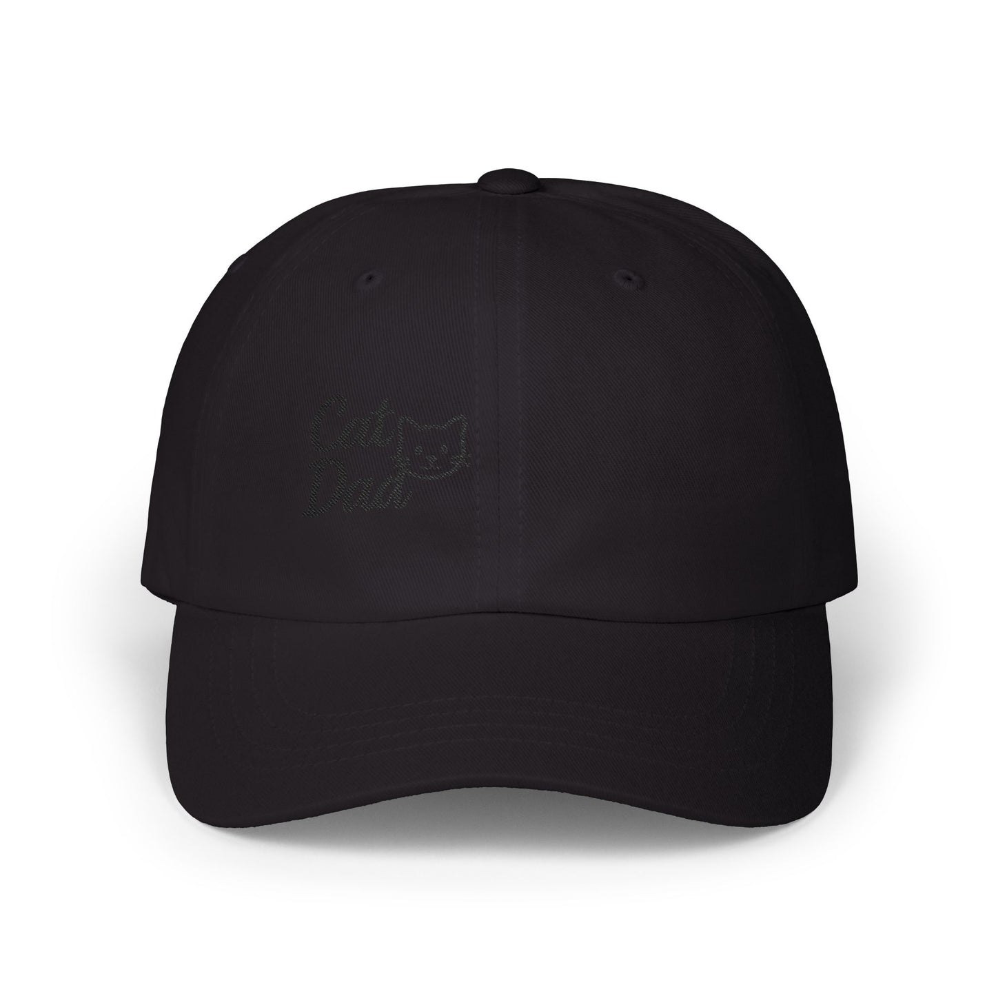 Cat Dad Classic Dad Hat – Embroidered Minimalist Cat Face Hat for Proud Pet Dads and Feline Fans. Black letters