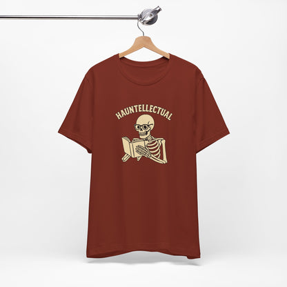 Hauntellectual Halloween Shirt – Funny Skeleton Reading Book Tee for Spooky Smart People