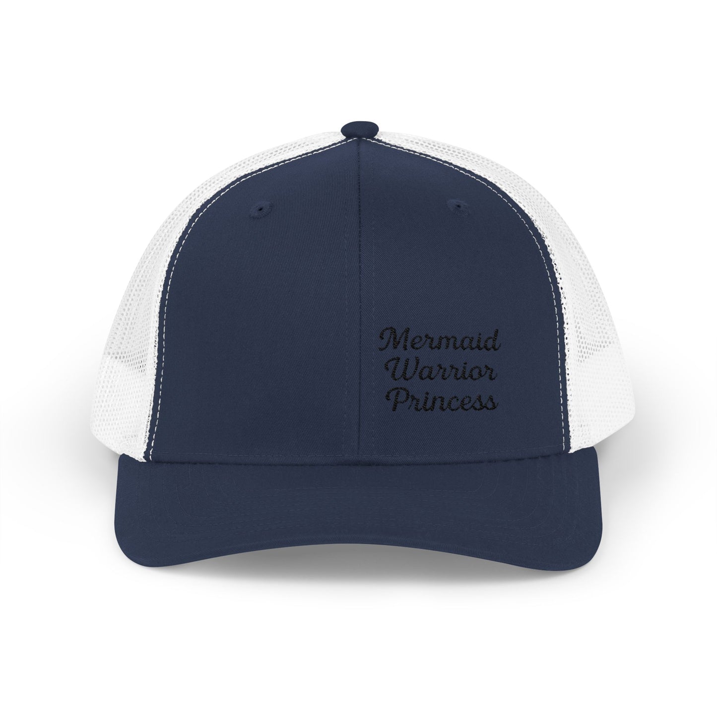 Mermaid Warrior Princess Trucker Hat – Embroidered Bold Text Hat for Magical Queens. Black Letters