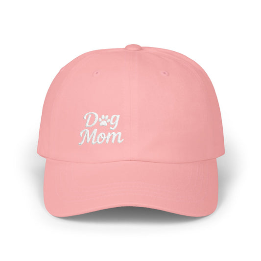 Dog Mom Classic Dad Hat – Embroidered Minimalist Dog Face Hat for Proud Pet Moms. White Letters