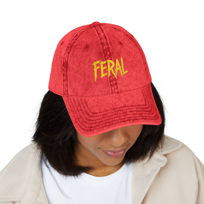 FERAL Vintage Hat – Bold Statement Hat with Wild Energy Font for Rebels, Misfits, and Chaos Enthusiasts