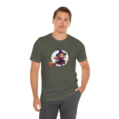 Cute Witch on a Broom Halloween Shirt – Adorable Flying Witch Graphic Tee for Kids and Magic Lovers