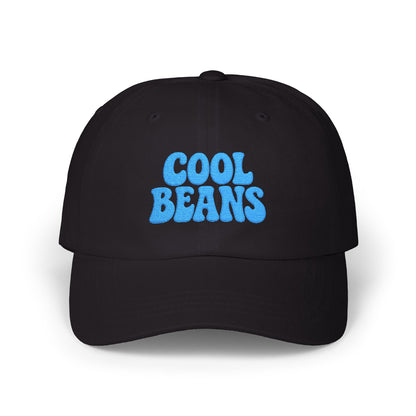 Cool Beans Classic Dad Hat – Embroidered Minimalist Text Hat for Chill Vibes and Quiet Comedy Fans. Blue Letters