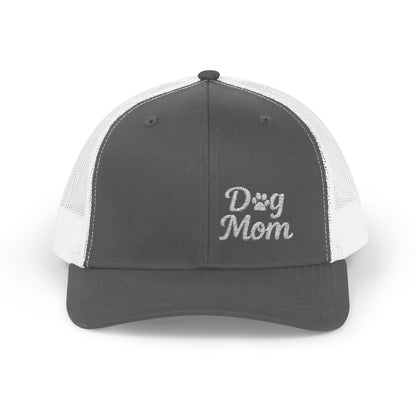 Dog Mom Trucker Hat – Embroidered Minimalist Dog Face Hat for Proud Pet Moms and Dog-Loving Style. White Letters