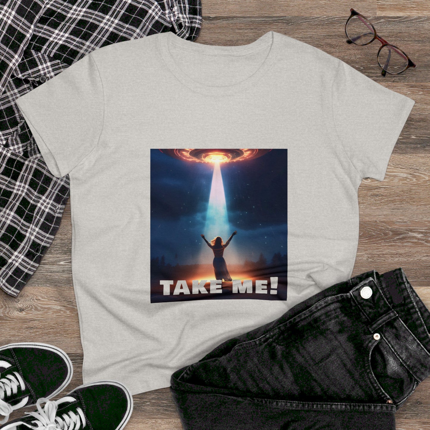 Take me! on your Alien ship. Women's Midweight Cotton Tee