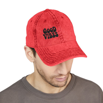Good Vibes Vintage Hat – Embroidered Retro Text Hat for Positive Vibes, Chill Style, and Everyday Feel-Good Energy