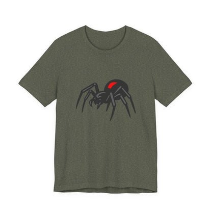 Black Widow Spider Graphic Tee Dark Theme – Deadly Cool Vector Design with Red Mark Accent
