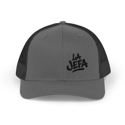 La Jefa Trucker Hat – Embroidered Latina Boss Hat for Bold Women. Black Letters